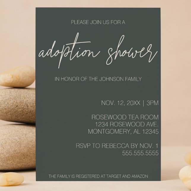 Minimalistisch Moderne Adoption Baby-/Kinderdusche Einladung (simple modern minimalist adoption baby child shower party invitation green script )