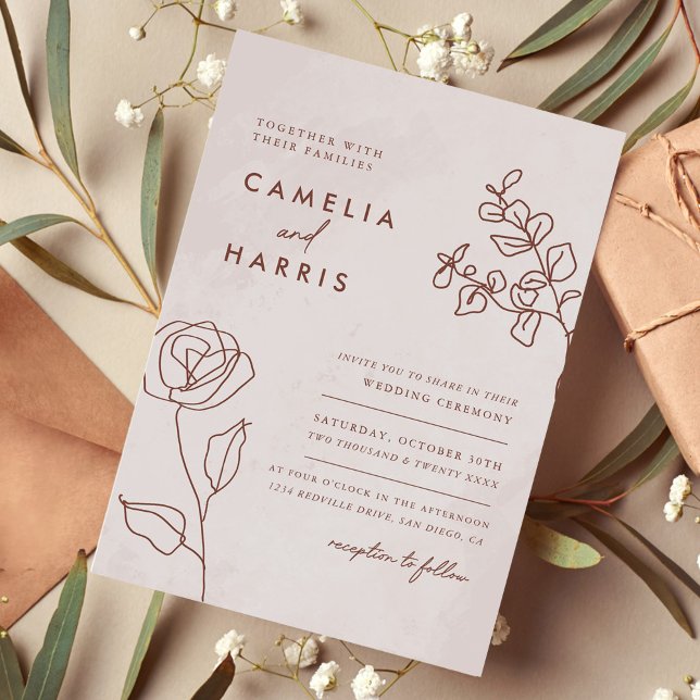 Minimalistisch Moderne Blumenkizze Hochzeit Einladung (Von Creator hochgeladen)