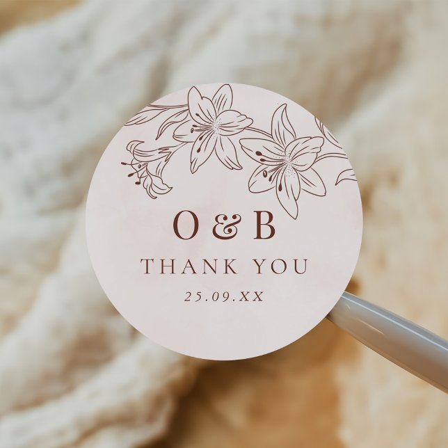 Minimalistisch Moderne Blumenkizze Hochzeit Runder Aufkleber (Von Creator hochgeladen)