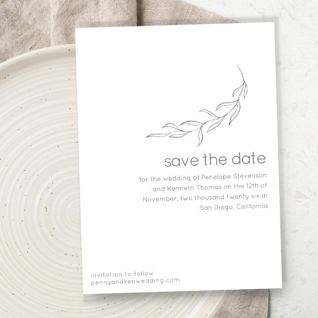 Minimalistisch Moderne botanische Zeichnend Chic W Save The Date (Von Creator hochgeladen)