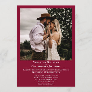 Minimalistisch Moderne Cranberry Red Foto Wedding Einladung