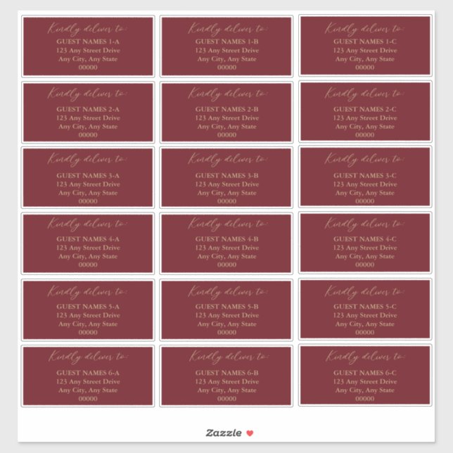Minimalistisch Moderne Dark Red Wedding Guest Addr Aufkleber (Blatt)