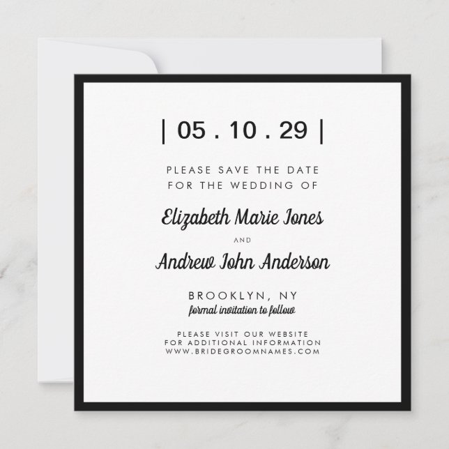 Minimalistisch Moderne, einfache, fette Schwarz-we Save The Date (Vorderseite)