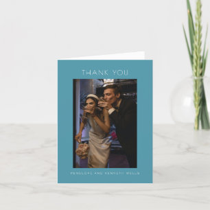 Minimalistisch Moderne Elegant Aquamarin Blue Wedd Dankeskarte