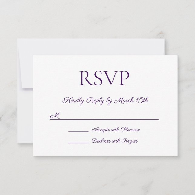 Minimalistisch Moderne Elegante Lila Hochzeit RSVP Karte (Vorderseite)