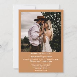 Minimalistisch Moderne Golden Tan Foto Hochzeit Einladung