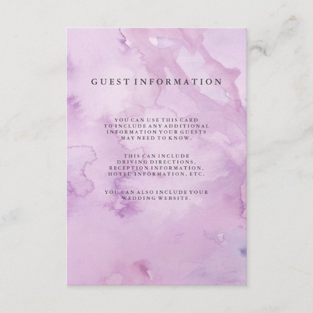 Minimalistisch Moderne Lila Watercolor Gastdetails Begleitkarte (Vorderseite)