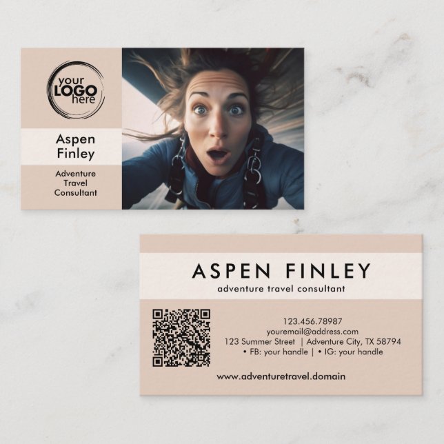 Minimalistisch-moderne Logo-Foto QR-Code-Visitenka Visitenkarte (Vorne/Hinten)