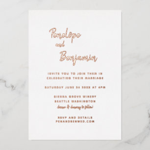 Minimalistisch Moderne Rose Gold und Foto Hochzeit Folieneinladung