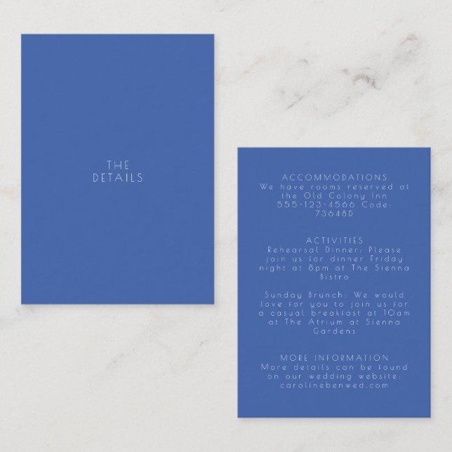 Minimalistisch Moderne Vintage Blaue Hochzeit Begleitkarte (Vorne/Hinten)