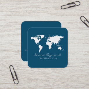 Minimalistisch-Moderne Weltkarte Ozeanblau Quadratische Visitenkarte