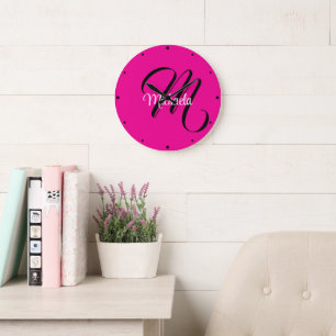 Minimalistisch moderner Monogramm Anfangsname heiß Große Wanduhr