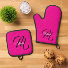 Minimalistisch moderner Monogramm Anfangsname heiß Ofenhandschuh & Topflappen-Set