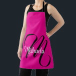 Minimalistisch moderner Monogramm Anfangsname heiß Schürze<br><div class="desc">Minimalistische moderne Monogramm Anfangsname Schwarz-weiß. Personalisierbarer individuelle Name mit einem kursiven Initial hinter einer heißen rosa Farbe.</div>