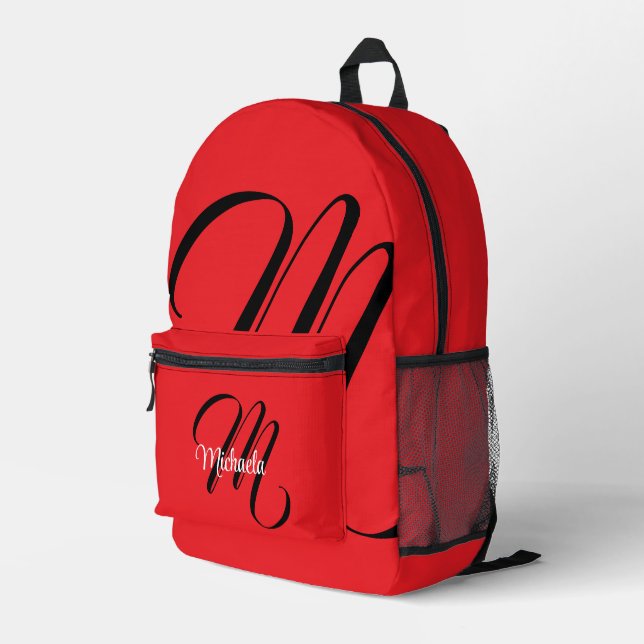 Minimalistisch moderner Monogramm Anfangsname rot Bedruckter Rucksack (Rückseitige Ecke Rechts)
