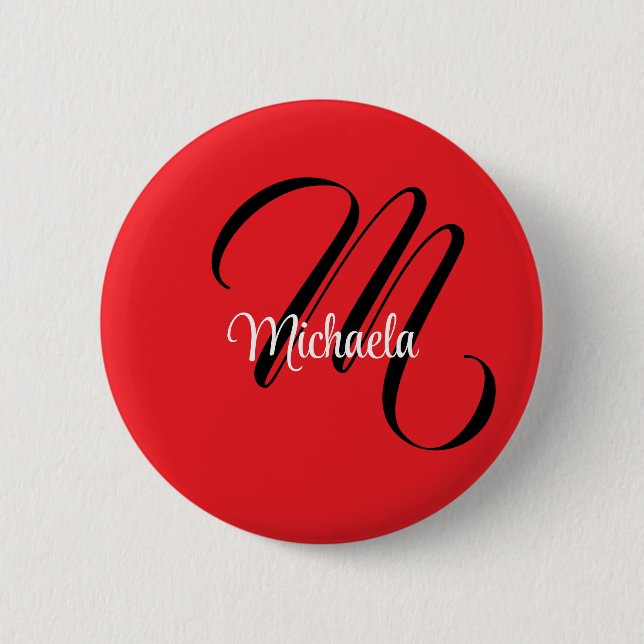 Minimalistisch moderner Monogramm Anfangsname rot Button (Vorderseite)