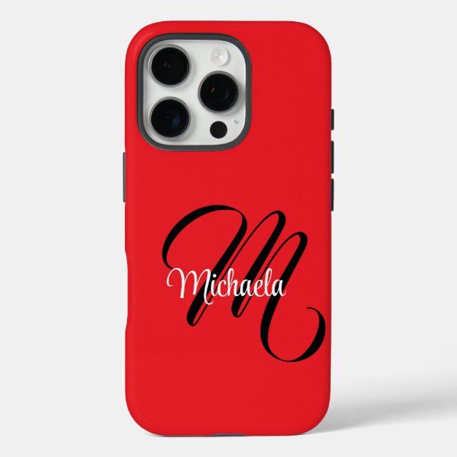 Minimalistisch moderner Monogramm Anfangsname rot Case-Mate iPhone Hülle (Rückseite)