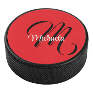 Minimalistisch moderner Monogramm Anfangsname rot Eishockey Puck