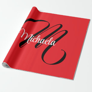 Minimalistisch moderner Monogramm Anfangsname rot Geschenkpapier