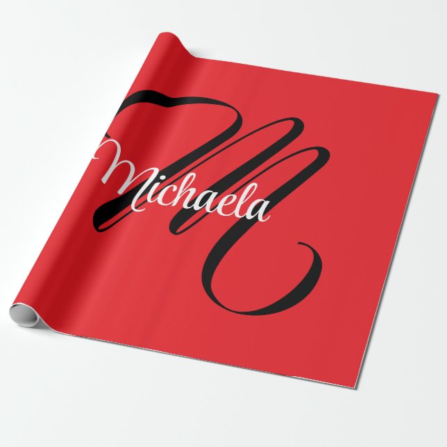 Minimalistisch moderner Monogramm Anfangsname rot Geschenkpapier (Ungerollt)