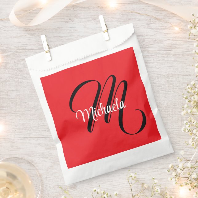 Minimalistisch moderner Monogramm Anfangsname rot Geschenktütchen (Ausgeschnitten)