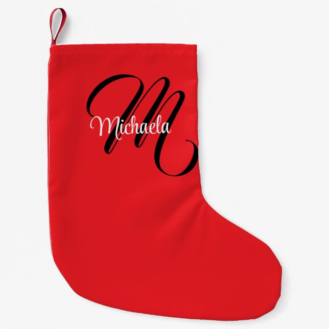 Minimalistisch moderner Monogramm Anfangsname rot Kleiner Weihnachtsstrumpf (Vorderseite)