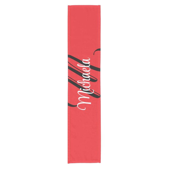 Minimalistisch moderner Monogramm Anfangsname rot Kurzer Tischläufer (Vorderseite)