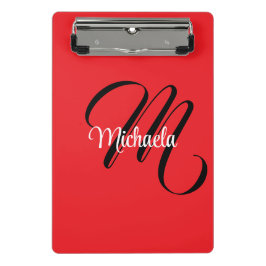 Minimalistisch moderner Monogramm Anfangsname rot Mini Klemmbrett