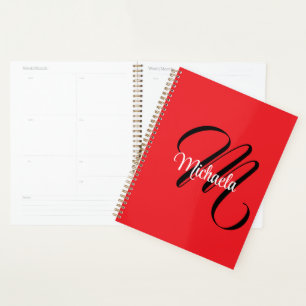 Minimalistisch moderner Monogramm Anfangsname rot Planer