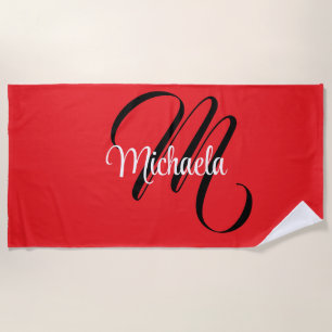 Minimalistisch moderner Monogramm Anfangsname rot Strandtuch