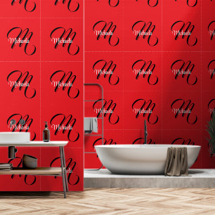 Minimalistisch moderner Monogramm Anfangsname rot Tapete