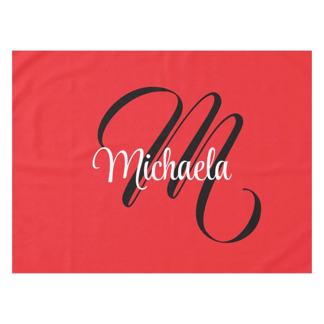 Minimalistisch moderner Monogramm Anfangsname rot Tischdecke (Vorderseite (Horizontal))