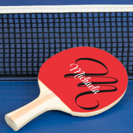 Minimalistisch moderner Monogramm Anfangsname rot Tischtennis Schläger