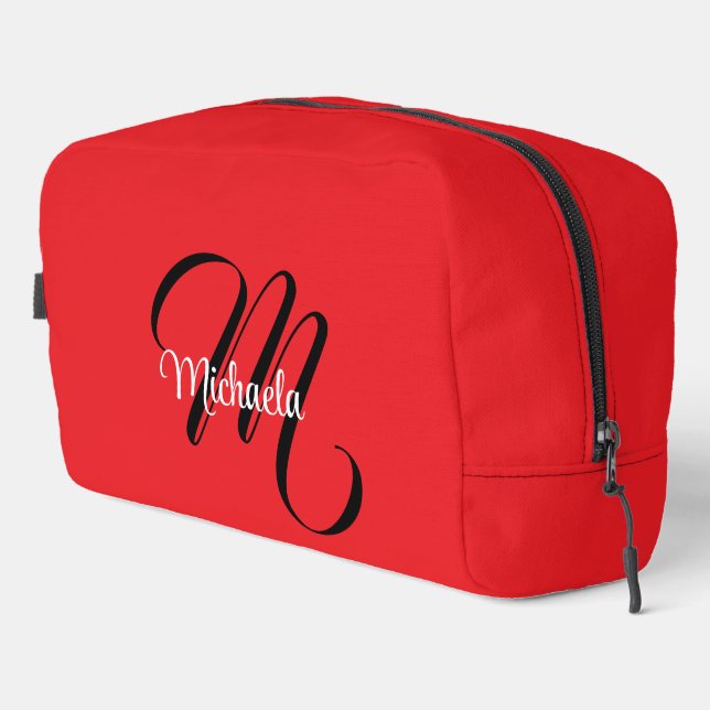Minimalistisch moderner Monogramm Anfangsname rot Waschbeutel (Rechte Ecke)