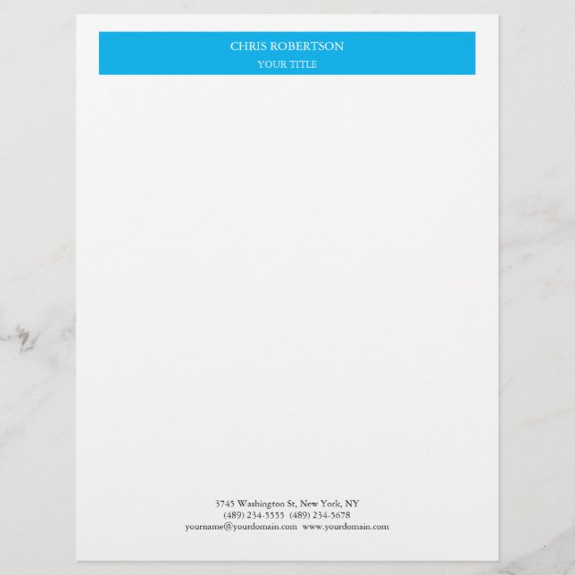 Minimalistisch Modernes Berufliches Sky Blue White Briefbogen (Vorderseite)