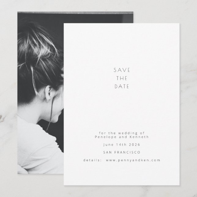 Minimalistisch Modernes Foto Elegante Weiße Hochze Save The Date (Vorne/Hinten)