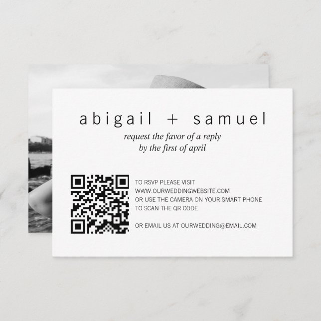 Minimalistisch-Modernes Foto QR Code Hochzeit RSVP Karte (Vorne/Hinten)