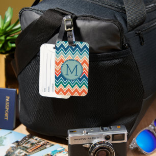 Minimalistisch Modernes Monogramm Elegantes Zickza Gepäckanhänger