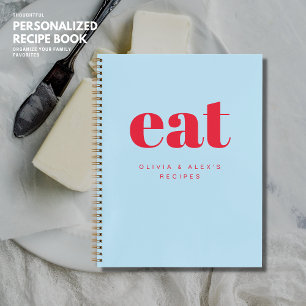 Minimalistisch modernes Retro-Rezept in Rot und Bl Notizbuch