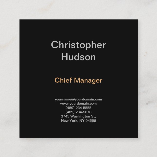 Minimalistisch Modernes Schlichtes Schwarzes Quadratische Visitenkarte (Vorderseite)