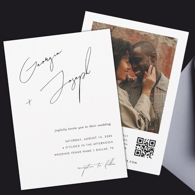 Minimalistisch | Modernes Script Foto QR Code Hoch Einladung (Von Creator hochgeladen)