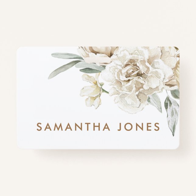 Minimalistisch Modernes Weißes Peonie-Gebirge Ausweis (Vorderseite)