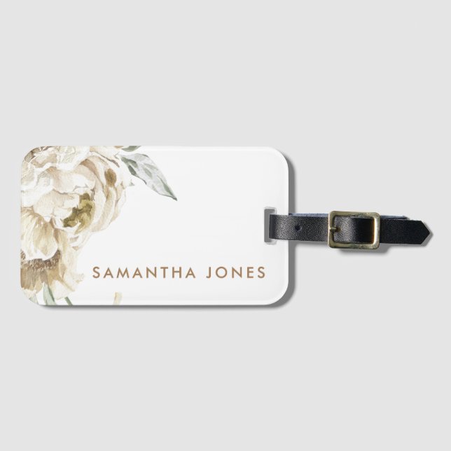Minimalistisch Modernes Weißes Peonie-Gebirge Gepäckanhänger (Vorderseite (Horizontal))