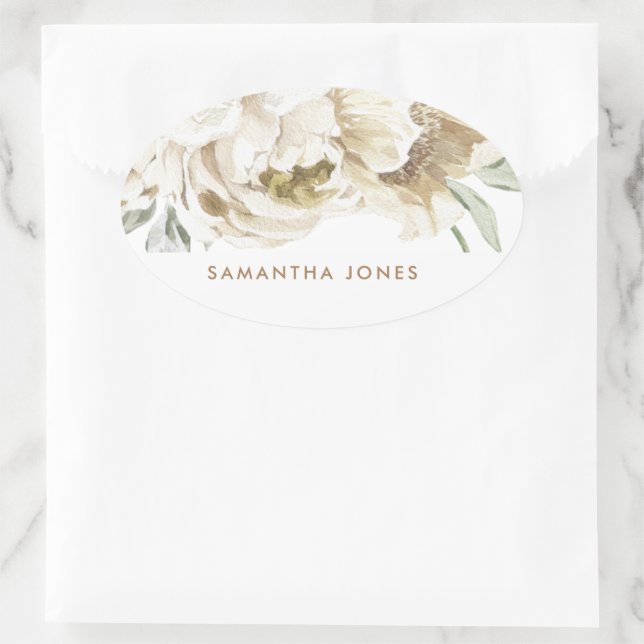 Minimalistisch Modernes Weißes Peonie-Gebirge Ovaler Aufkleber (Tasche)