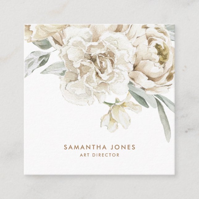 Minimalistisch Modernes Weißes Peonie-Gebirge Telefonnummerkarte (Vorderseite)