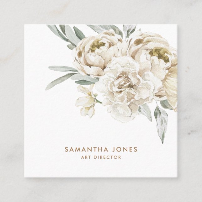 Minimalistisch Modernes Weißes Peonie-Gebirge Telefonnummerkarte (Vorderseite)