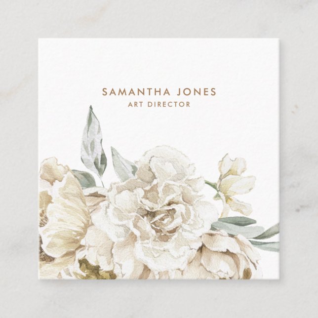 Minimalistisch Modernes Weißes Peonie-Gebirge Telefonnummerkarte (Vorderseite)