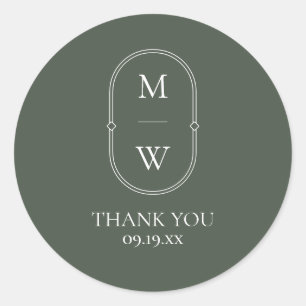 Minimalistisch Mongram Moss Green Wedding Danke Runder Aufkleber