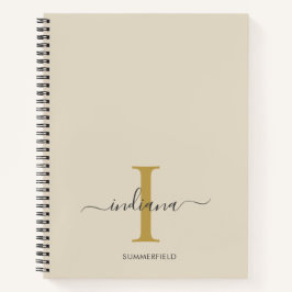 Minimalistisch Monogram Gold Grau Script Name Notizbuch