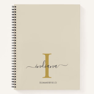 Minimalistisch Monogram Gold Grau Script Name Notizbuch